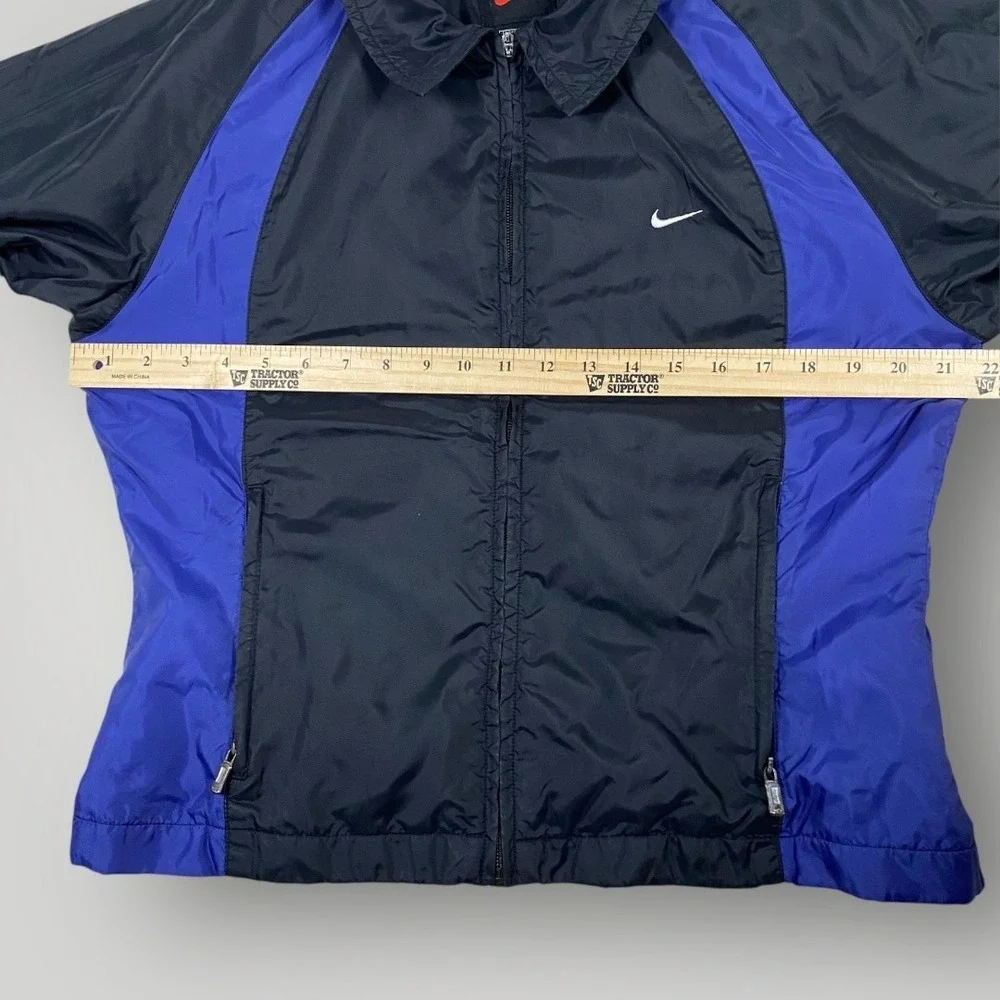 Nike Jacket womens Large Black Blue Full‎ Zip Windbreaker Mesh Lined Pockets 90s
